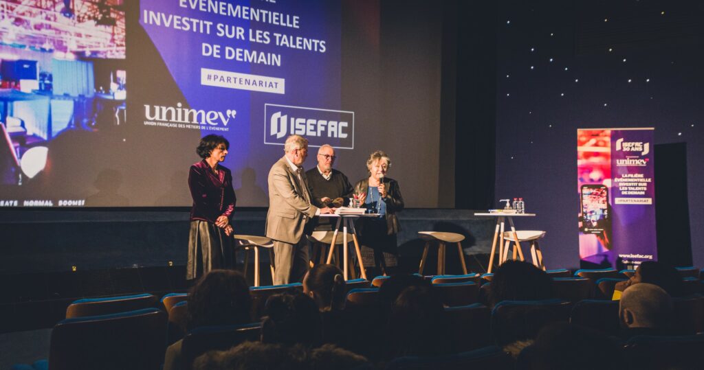 Prise de parole lors de la signature du partenariat entre UNIMEV et ISEFAC pour créer le CFA événementiel