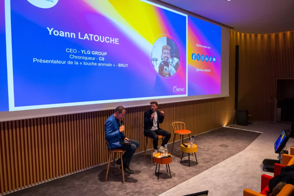 Yoann LATOUCHE, CEO de YLG Group et présentateur de la "touche animale" sur BRUT, aux Professional ISEFAC Days du campus de Paris, le 27 novembre 2023