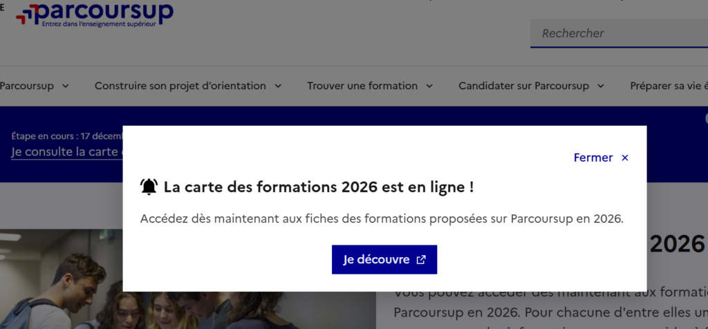 Menu principal Parcoursup