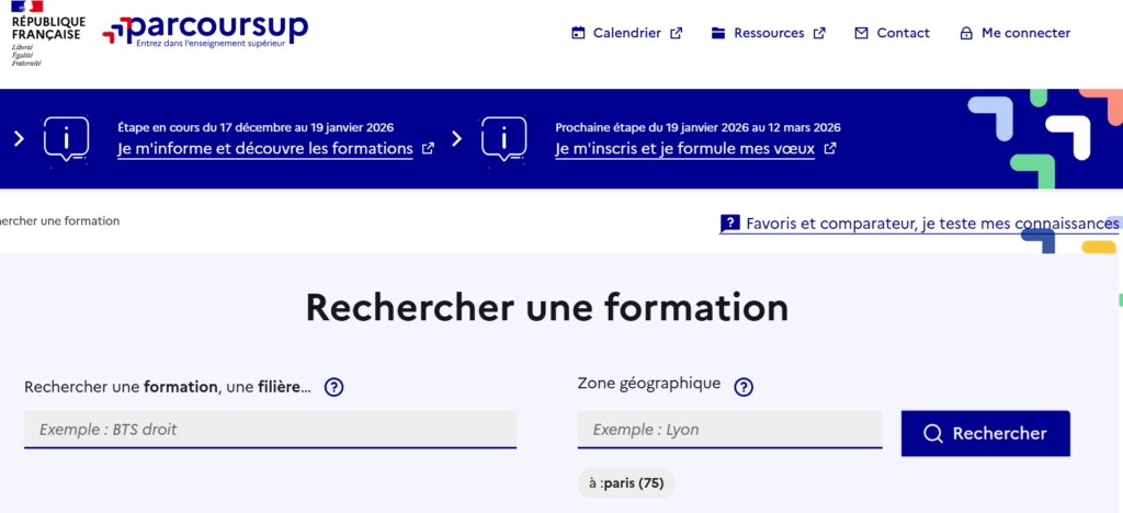 Recherche de formations Parcoursup